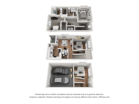 Floor plan for 2 beds, 2.5 baths, 1364 sqft